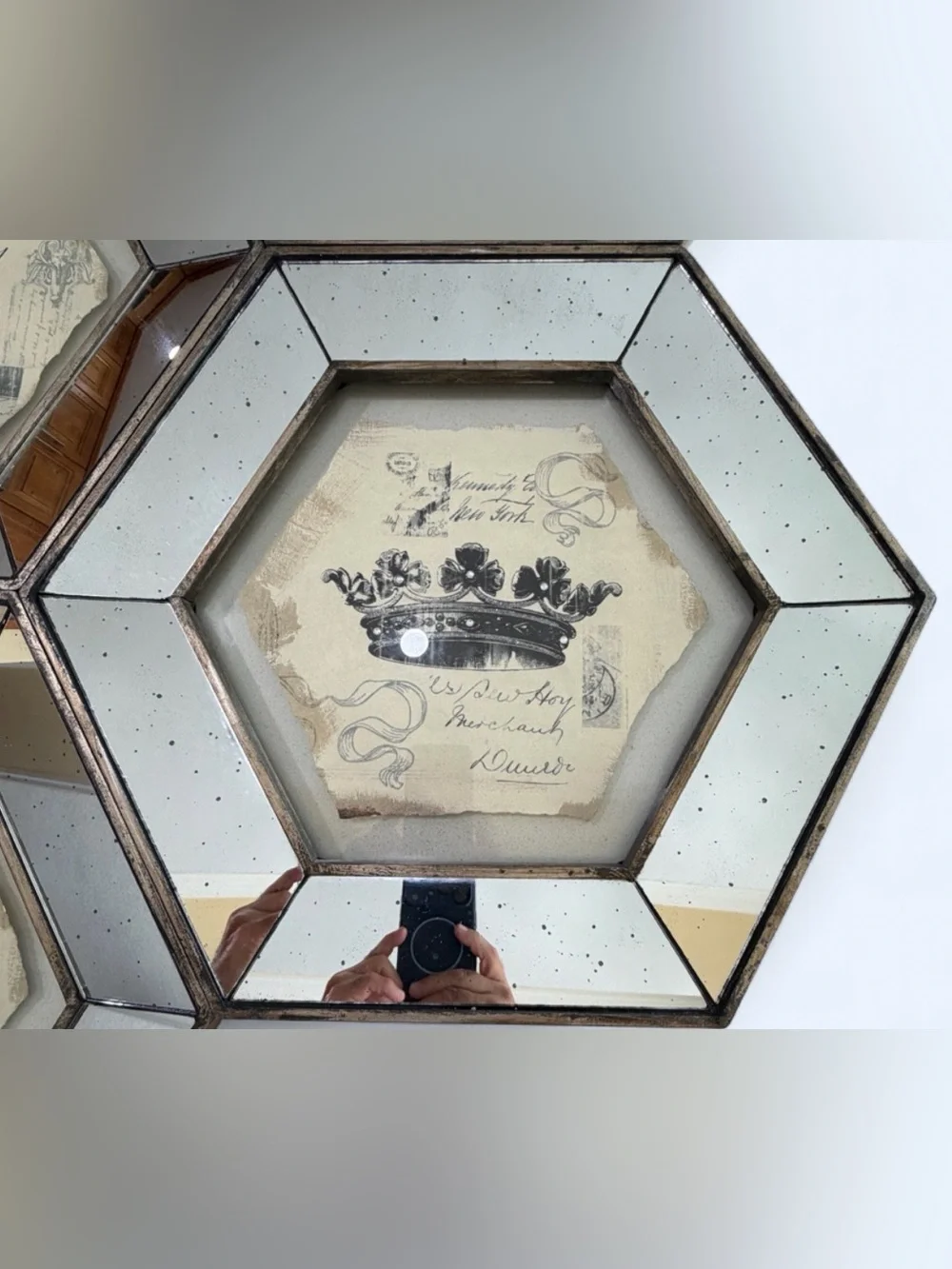 Set Of 4 Hexagonal Vintage Simeon Framed Crown Prints.